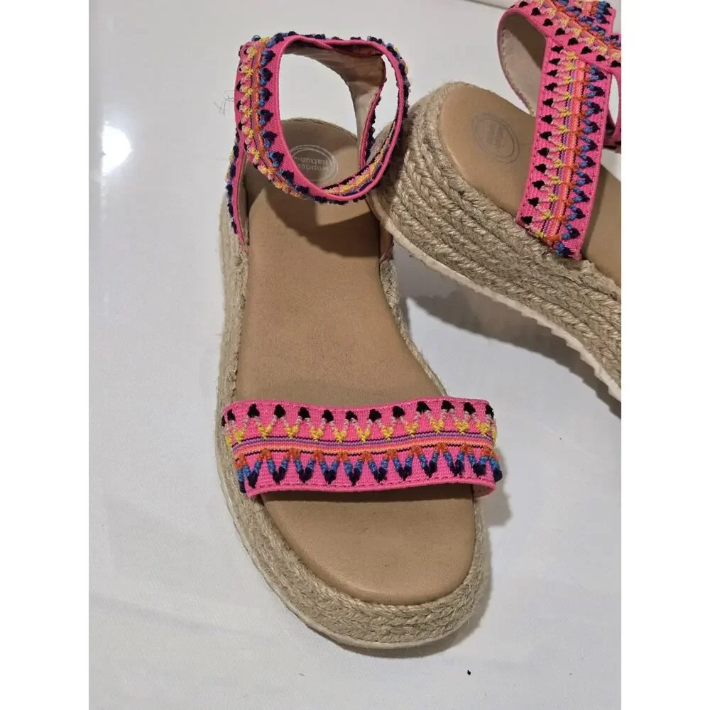 Girls Wonder Nation Woven Straw Elastic Strappy Shoe Sandals Size 13 Multicolors